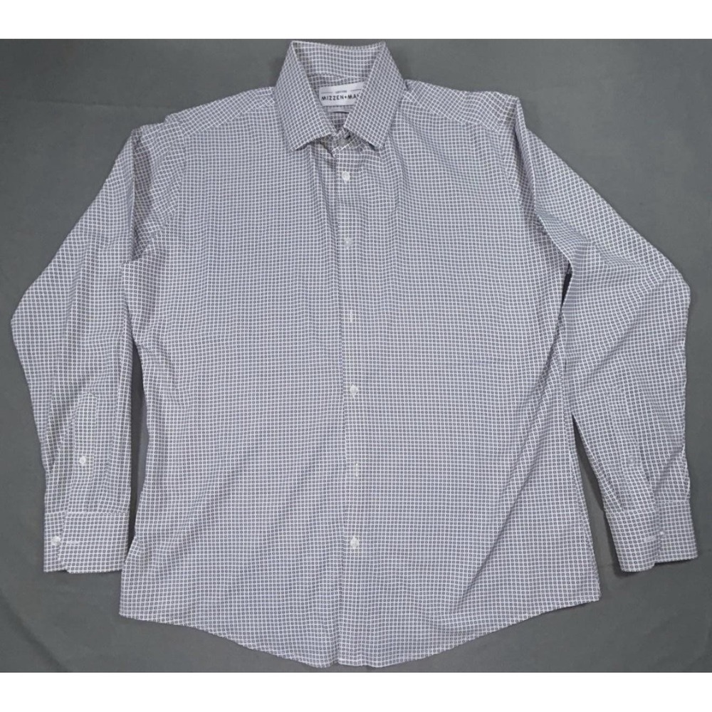 Mizzen+Main Dress Shirt Mens M Blue Geometric Leeward Regular Fit Stretch